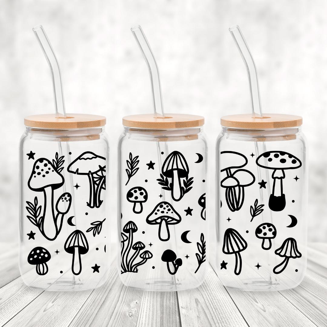 Magic Mushroom Glass Cup - Cottagecore Aesthetic Libbey Glass Cup for Cold Drinks