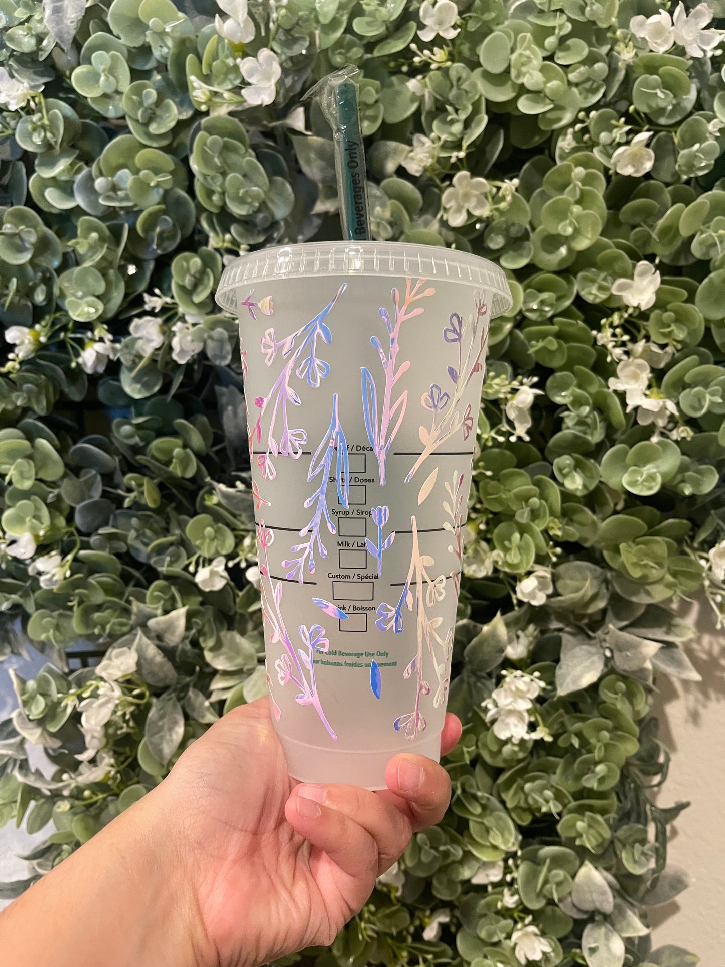 Opal Holographic Wildflower Cold Cup – 24oz Iridescent Floral Tumbler