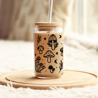 Magic Mushroom Glass Cup - Cottagecore Aesthetic Libbey Glass Cup for Cold Drinks