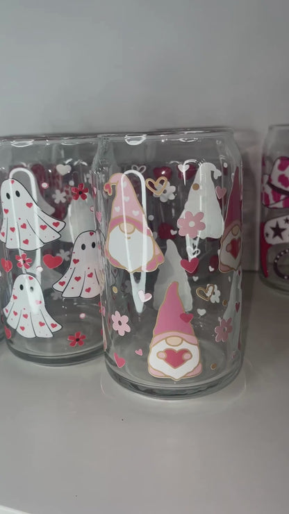 Checkered Love Glass Cup – Sweet Sips for Valentine's Day
