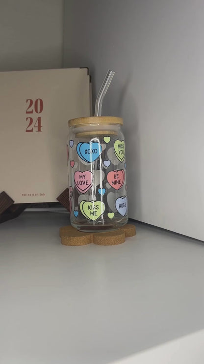 Valentine Ghost Glass Cup – 16oz Spooky Cute Libbey Can Cup for Iced Coffee
