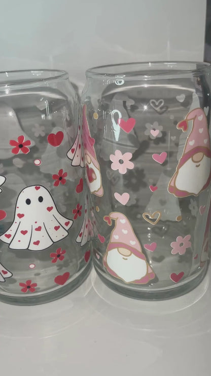 Checkered Love Glass Cup – Sweet Sips for Valentine's Day