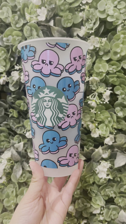 Reversible Octopus-Inspired Cup – Dual Mood Cold Cup with Lid & Straw