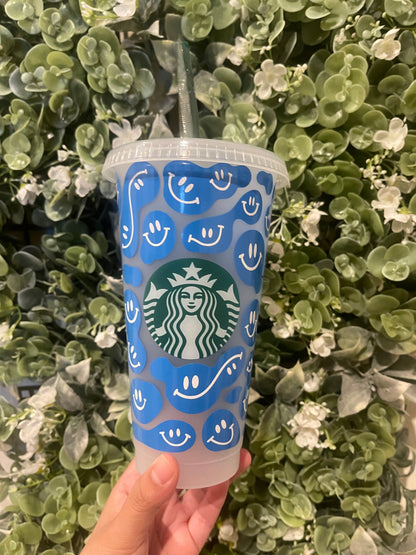 Smiley Face Cold Cup – 24oz Happy Aesthetic Tumbler with Straw