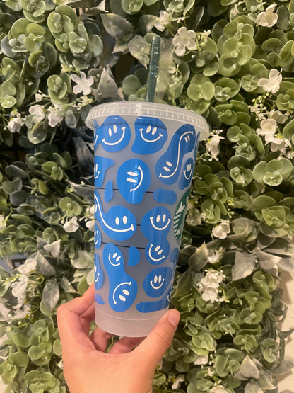 Smiley Face Cold Cup – 24oz Happy Aesthetic Tumbler with Straw