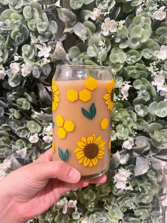 Honey Sunflower Glass Cup