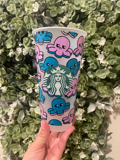 Reversible Octopus-Inspired Cup – Dual Mood Cold Cup with Lid & Straw
