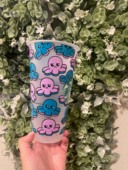 Reversible Octopus-Inspired Cup – Dual Mood Cold Cup with Lid & Straw