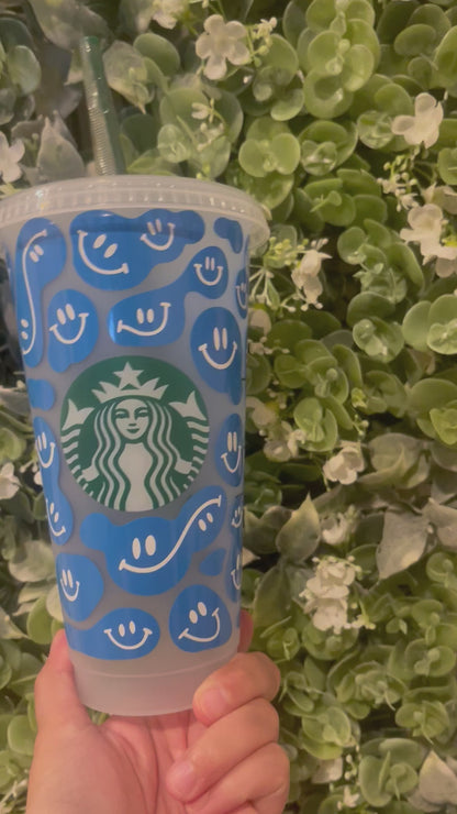 Smiley Face Cold Cup – 24oz Happy Aesthetic Tumbler with Straw